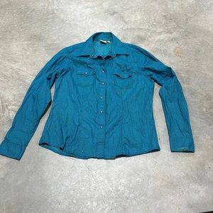 Rockies brand teal‎ blue with yellow dots design snap up shirt / Size L /C-67